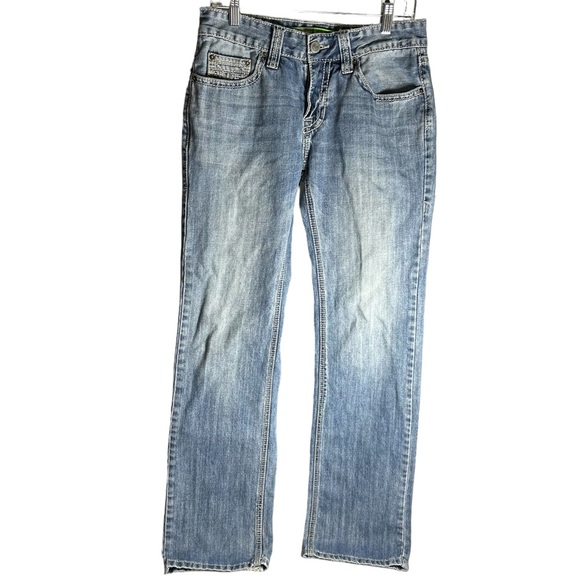 ROCK & ROLL DENIM MEN’S LIGHT WASH MID RISE STRAIGHT RIDING JEANS SZ 31 - Picture 2 of 14